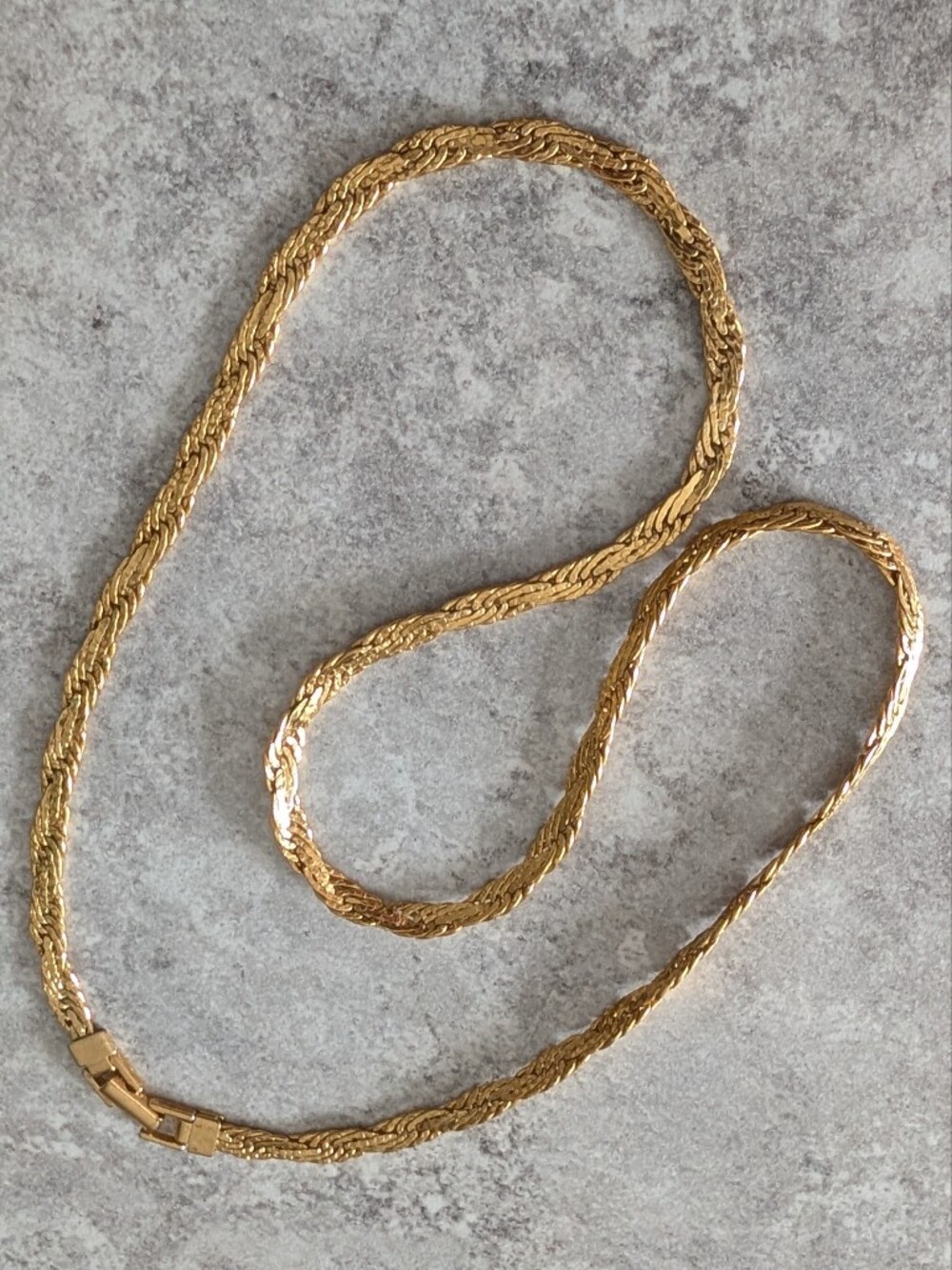 Trifari Gold Tone Flat Woven Chain Necklace